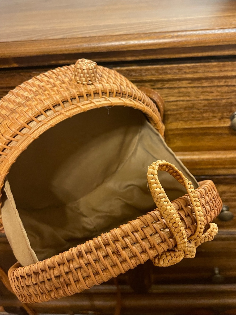 Round Woven Crossbody Bag in Brown - Picture 3 of 3